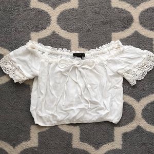 White Off The Shoulder Crochet Peasant Blouse Top